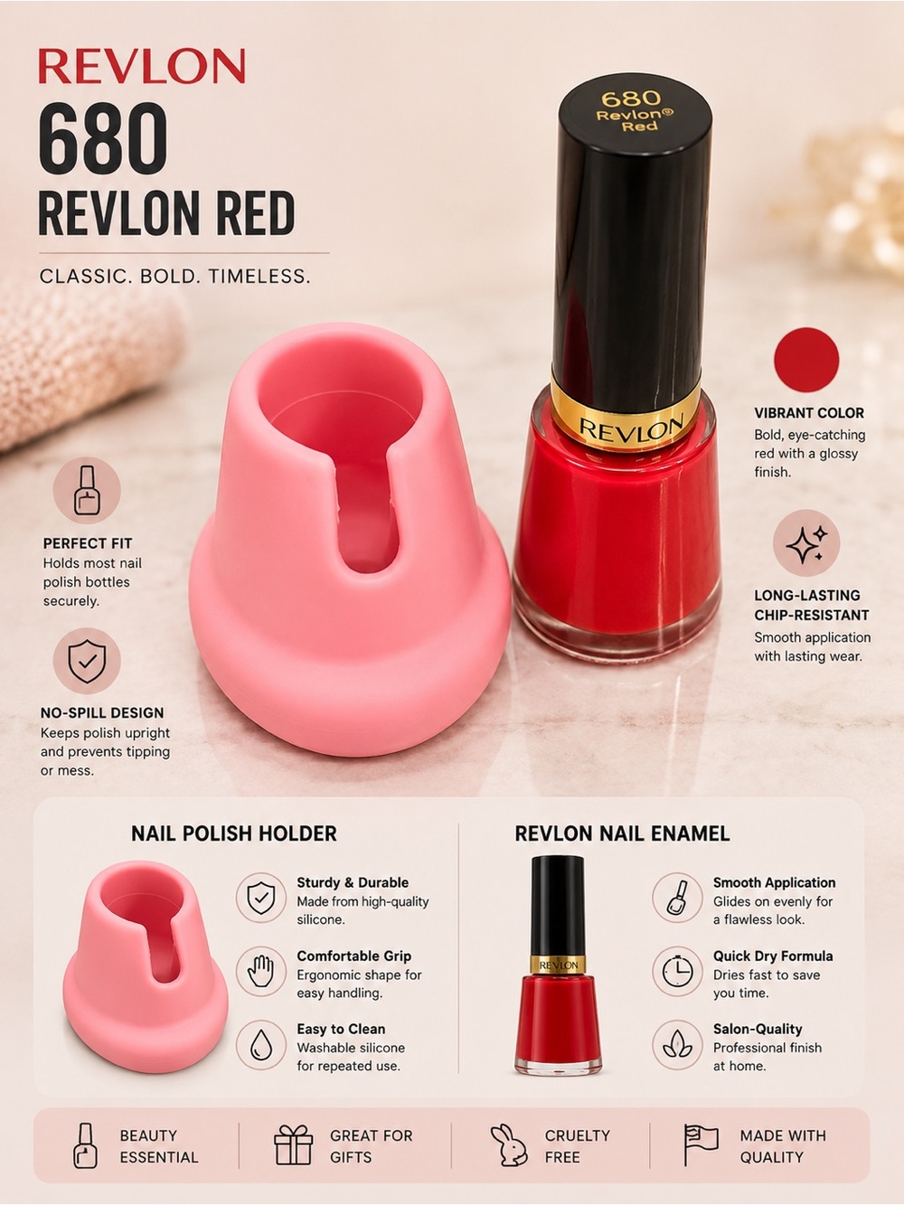 Revlon Red Nail & nail holder & Pink Silicone Holder Set